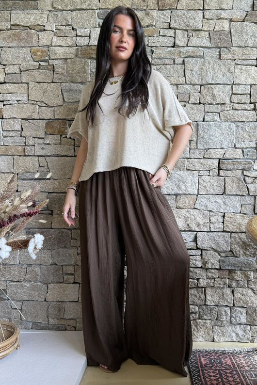 Cyril Crinkelle Wide Leg Pant Chocolate